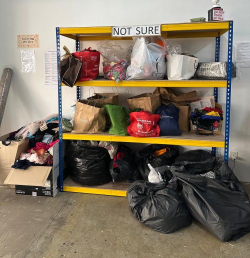 Reuse Swap Store donation and swap area — if you’re not sure where to put your donated items, please leave them on this rack for sorting.
