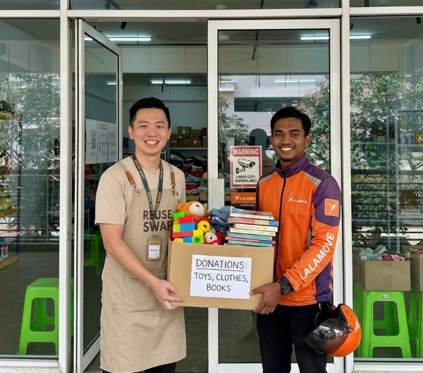 Boxes of donated items ready for delivery to reuse store