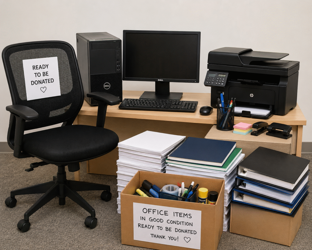 used office equipment ready to be donated